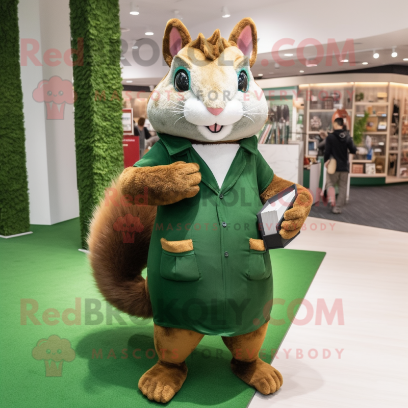 Forest Green Squirrel mascot costume character dressed with a A-Line Skirt and Wallets Forest Green Squirrel mascot costume character dressed with a A-Line Skirt and Wallets