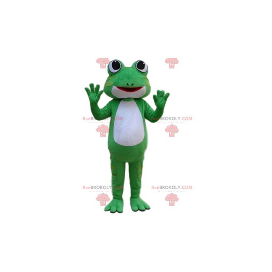 Groene en witte kikker mascotte, paddenkostuum - Redbrokoly.com