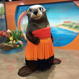 nan Sea Lion mascot costume character dressed with a Wrap Skirt and Shoe clips