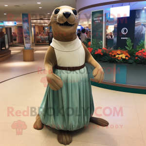 nan Sea Lion mascot costume character dressed with a Wrap Skirt and Shoe clips