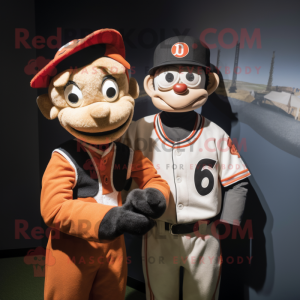 Rust Mime mascot costume character dressed with a Baseball Tee and Brooches