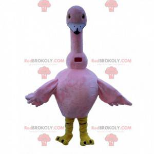 Mascote flamingo rosa, fantasia de pássaro, grande pássaro rosa