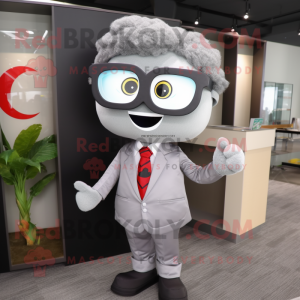 Gray Cherry mascot costume character dressed with a Suit Pants and Reading glasses