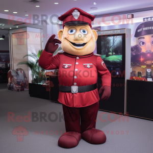 Maroon Police Officer mascot costume character dressed with a Empire Waist Dress and Briefcases