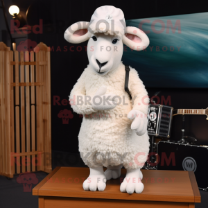 White Merino Sheep mascot costume character dressed with a Sheath Dress and Caps