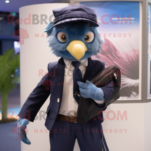 Navy Betta Fish mascot costume character dressed with a Blazer and Belts