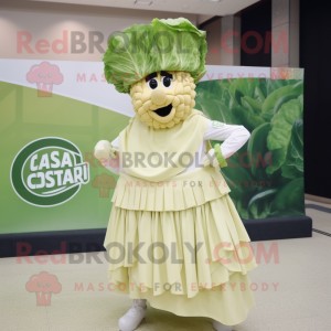 White Caesar Salad mascot costume character dressed with a Pleated Skirt and Caps