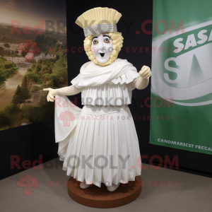 White Caesar Salad mascot costume character dressed with a Pleated Skirt and Caps