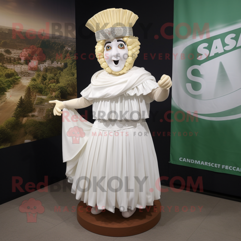 White Caesar Salad mascot costume character dressed with a Pleated Skirt and Caps White Caesar Salad mascot costume character dressed with a Pleated Skirt and Caps