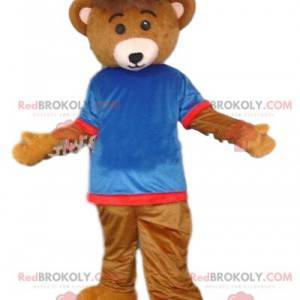 Mascote de urso vestido, fantasia colorida de ursinho de