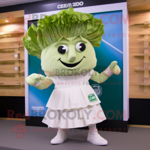 White Caesar Salad mascot costume character dressed with a Pleated Skirt and Caps
