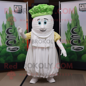 White Caesar Salad mascot costume character dressed with a Pleated Skirt and Caps