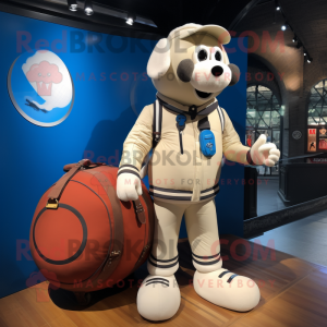 Cream Handball Ball mascot costume character dressed with a Bomber Jacket and Briefcases