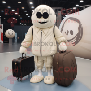 Cream Handball Ball mascot costume character dressed with a Bomber Jacket and Briefcases