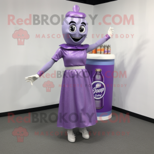 Lavender Soda Can mascot costume character dressed with a Shift Dress and Bracelet watches