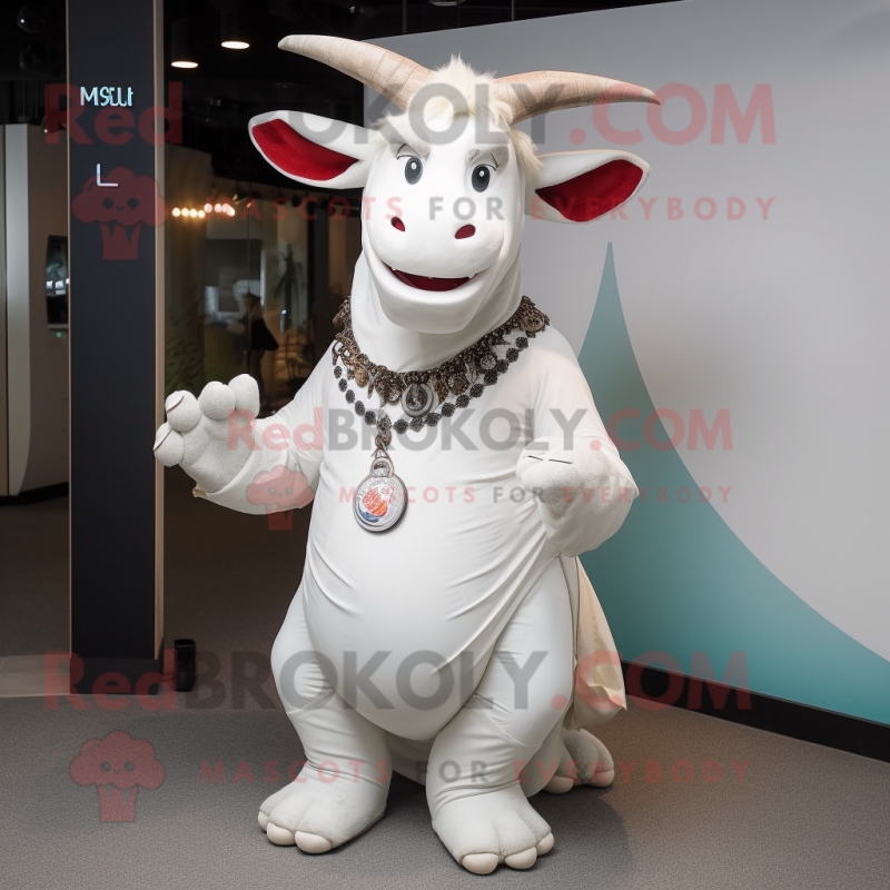 White Zebu mascot costume character dressed with a Flare Jeans and Necklaces