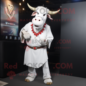 White Zebu mascot costume character dressed with a Flare Jeans and Necklaces