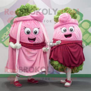 Pink Corned Beef And Cabbage mascot costume character dressed with a Skirt and Scarves