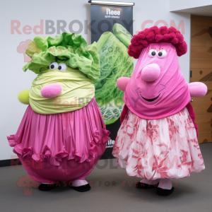 Pink Corned Beef And Cabbage mascot costume character dressed with a Skirt and Scarves