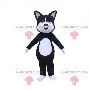 Mascotte de chien noir et blanc, costume de toutou -