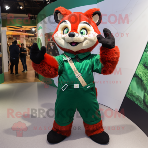 Forest Green Red Panda mascot costume character dressed with a Shift Dress and Gloves