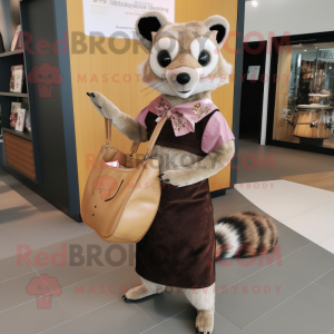 Brown Civet mascot costume character dressed with a Sheath Dress and Messenger bags