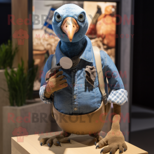 Tan Guinea Fowl mascot costume character dressed with a Chambray Shirt and Necklaces