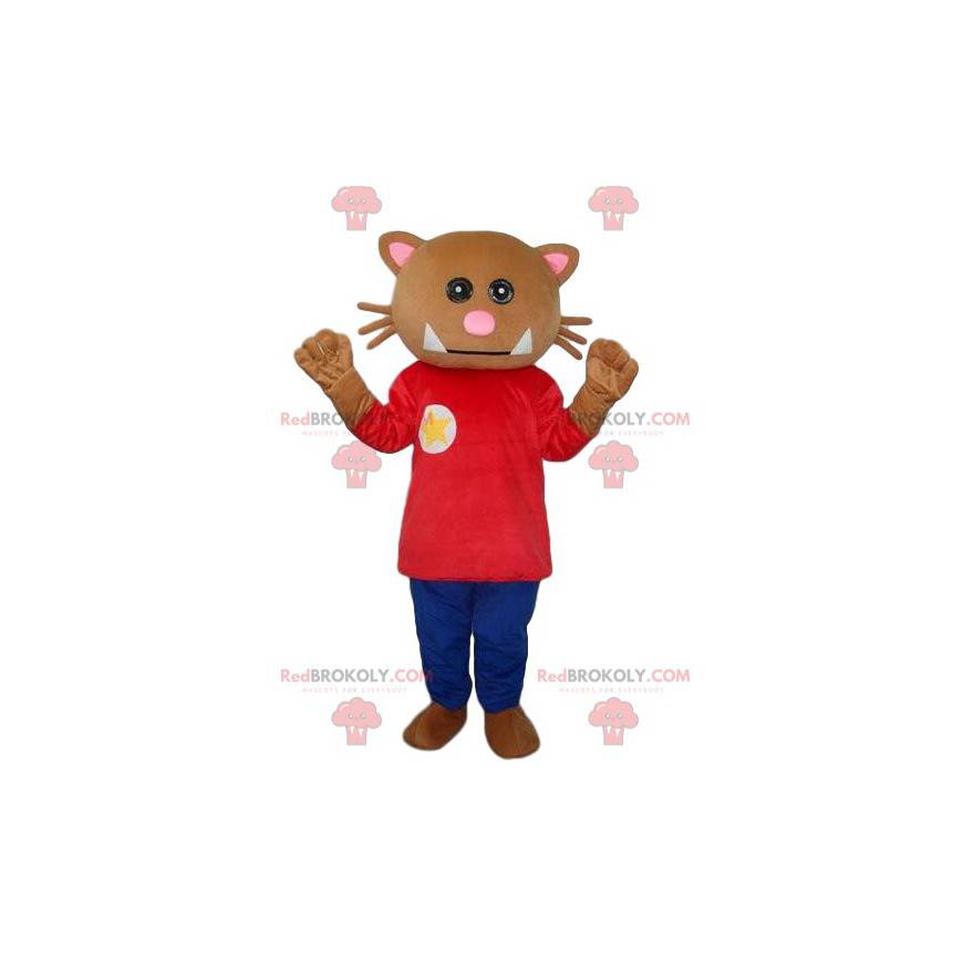 Kattemaskot, kledd brun kattedrakt - Redbrokoly.com