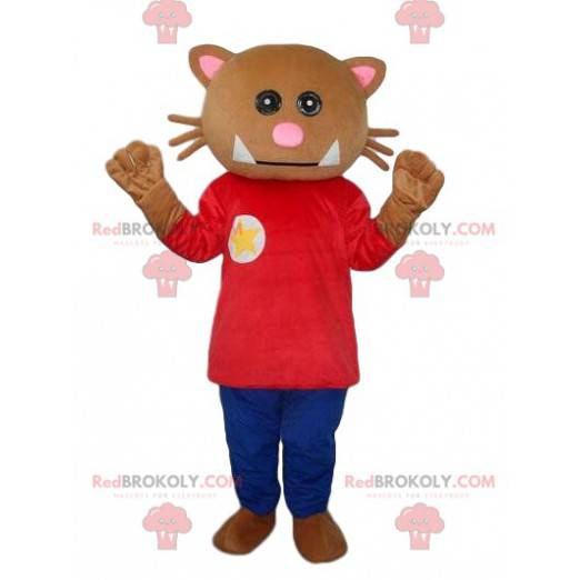 Maskot kočka, oblečený kostým hnědé kočky - Redbrokoly.com