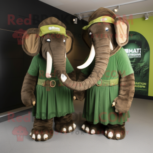 Forest Green Mammoth mascot costume character dressed with a Wrap Dress and Berets