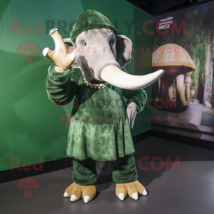 Forest Green Mammoth mascot costume character dressed with a Wrap Dress and Berets