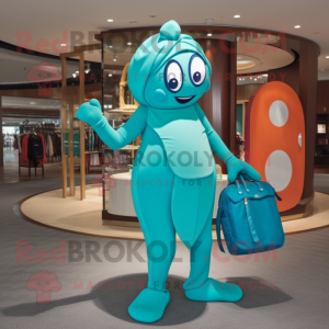 Teal Horseshoe mascot costume character dressed with a One-Piece Swimsuit and Handbags