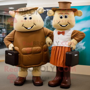 Tan Beef Wellington mascot costume character dressed with a Skirt and Briefcases