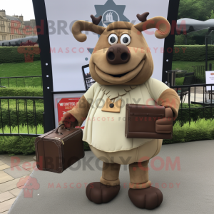 Tan Beef Wellington mascot costume character dressed with a Skirt and Briefcases