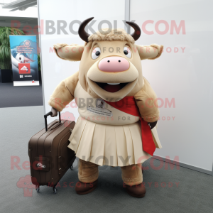 Tan Beef Wellington mascot costume character dressed with a Skirt and Briefcases