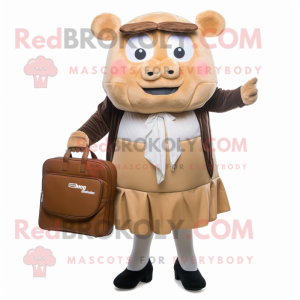 Tan Beef Wellington mascot costume character dressed with a Skirt and Briefcases