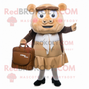 Tan Beef Wellington mascot costume character dressed with a Skirt and Briefcases
