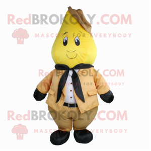 Yellow Pear mascot costume character dressed with a Cargo Pants and Bow ties