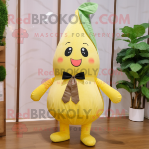 Yellow Pear mascot costume character dressed with a Cargo Pants and Bow ties