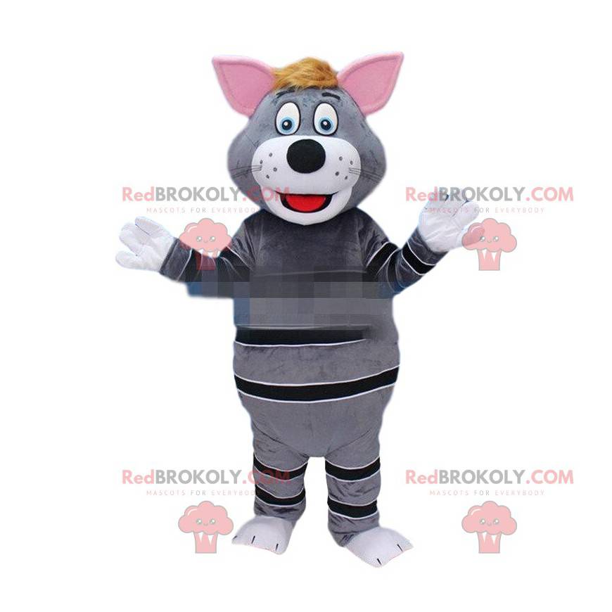 Mascotte de chat gris, costume de matou gris et noir -