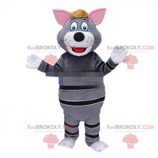 Mascotte de chat gris, costume de matou gris et noir -