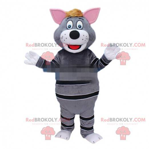 Mascotte gatto grigio, costume gatto grigio e nero -