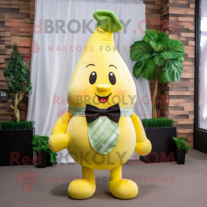 Yellow Pear mascot costume character dressed with a Cargo Pants and Bow ties