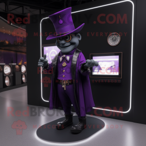 Purple Magician mascot costume character dressed with a Waistcoat and Bracelet watches