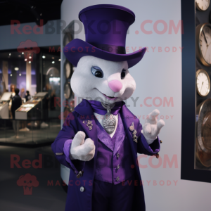 Purple Magician mascot costume character dressed with a Waistcoat and Bracelet watches