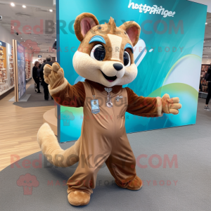 Tan Flying Squirrel mascot costume character dressed with a Jumpsuit and Necklaces