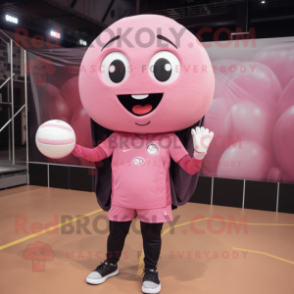 Pink Volleyball Ball mascot costume character dressed with a Long Sleeve Tee and Mittens