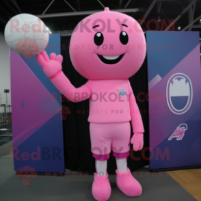 Pink Volleyball Ball mascot costume character dressed with a Long Sleeve Tee and Mittens