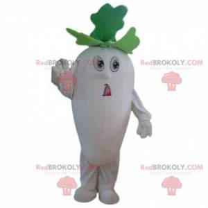 Mascotte de navet blanc et vert, costume de légume -