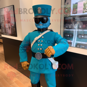 Turquoise Civil War Soldier mascot costume character dressed with a Rash Guard and Digital watches